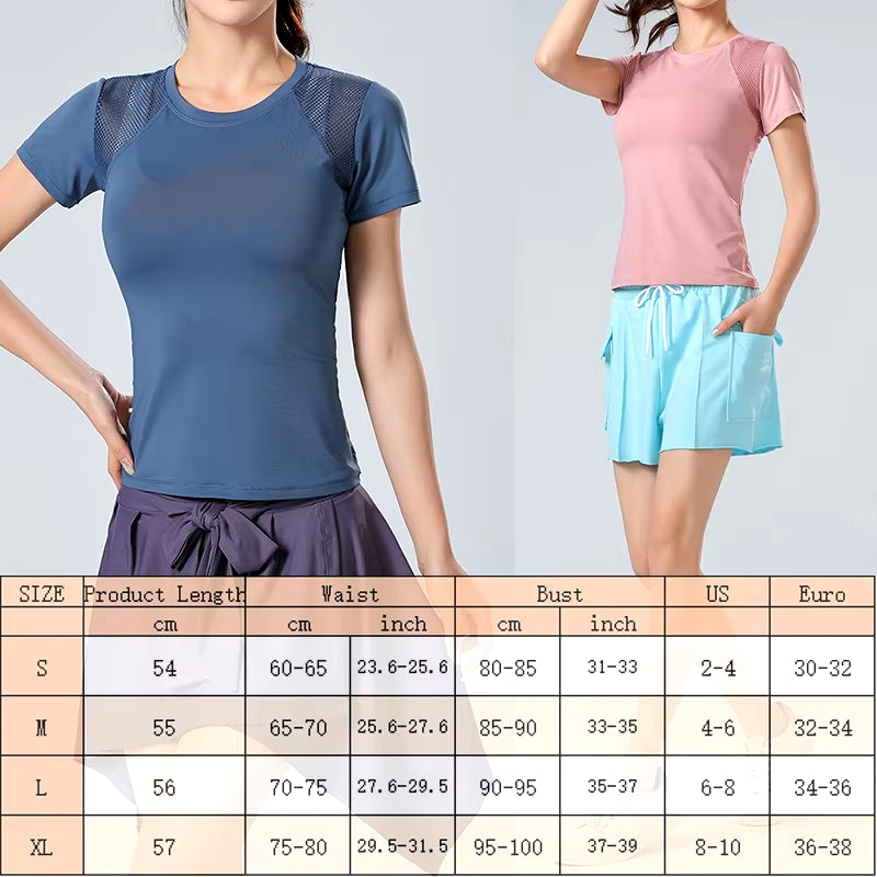 Aiithuug Mesh Patchwork round Neck Yoga Top with Reflective Stripes Women'S High Elasticity Breathable Workout Pilates Gym Shirt