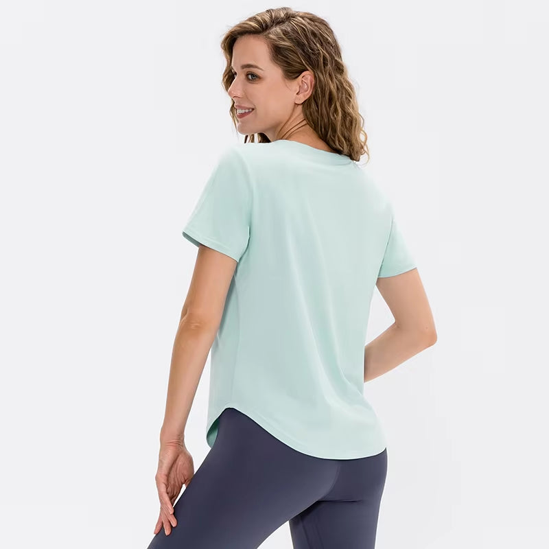 Women Yoga Top Solid Short Sleeve Sport T-Shirt Loose Fitness Yoga Top Gym Shirt Casual Running Top Training Shirt