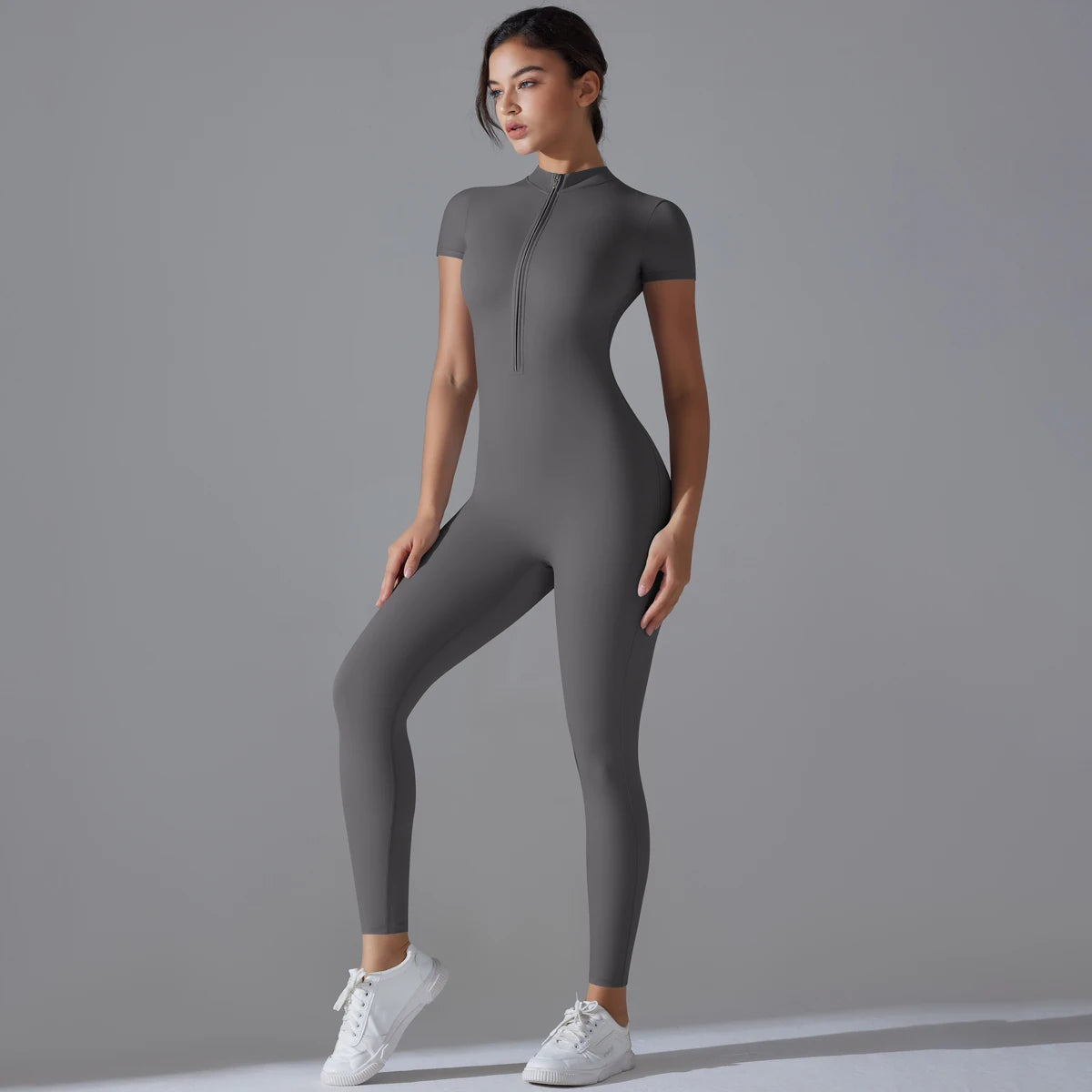 Yoga Set Women'S Jumpsuits One-Piece Suit Zipper Short Sleeve Gym Push up Workout Clothes Fitness Bodysuit Sportswear Tracksuit