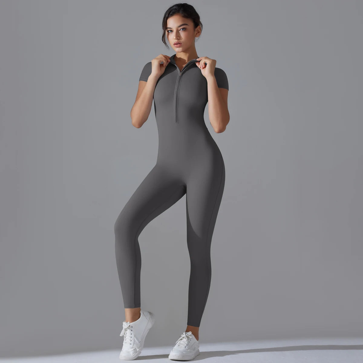 Yoga Set Women'S Jumpsuits One-Piece Suit Zipper Short Sleeve Gym Push up Workout Clothes Fitness Bodysuit Sportswear Tracksuit