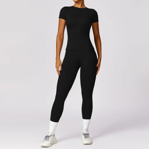 Yoga Set 2 Pieces Women Tracksuits Workout Sportswear Gym Clothing Fitness Long Sleeve Crop Top High Waist Leggings Sports Suits