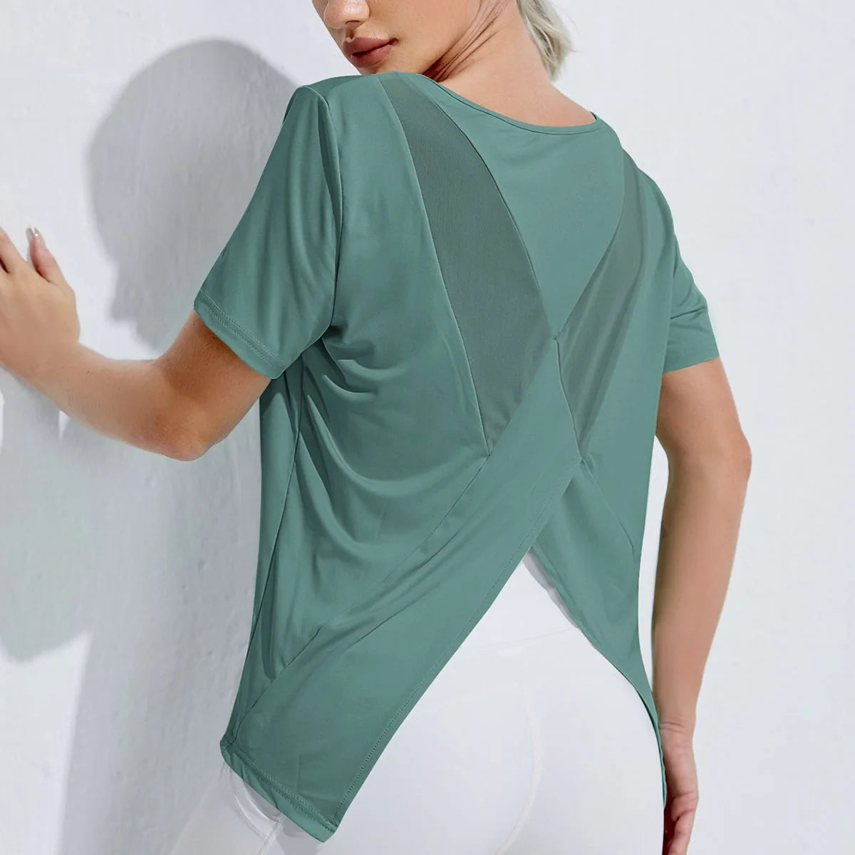 Women'S Yoga Shirt Backless Short Sleeve Gym Fitness Sportswear Sexy Beauty Back Tops Breathable Loose Running Workout T-Shirt