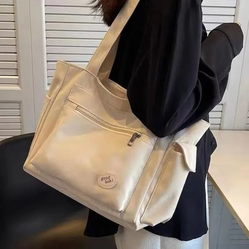 Women'S Fashion Shoulder Bag Class Large Capacity Student Tote Bag 2023 New Canvas Commuter Handbag Women Bag