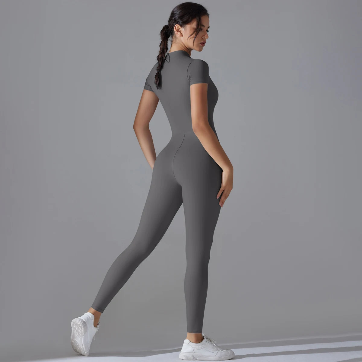 Yoga Set Women'S Jumpsuits One-Piece Suit Zipper Short Sleeve Gym Push up Workout Clothes Fitness Bodysuit Sportswear Tracksuit