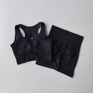 2 PCS Women Seamless Yoga Set Sexy Sport Bra + High Waist Sports Shorts Gym Clothing Fitness Sleeveless Shorts Suit Sporstwear