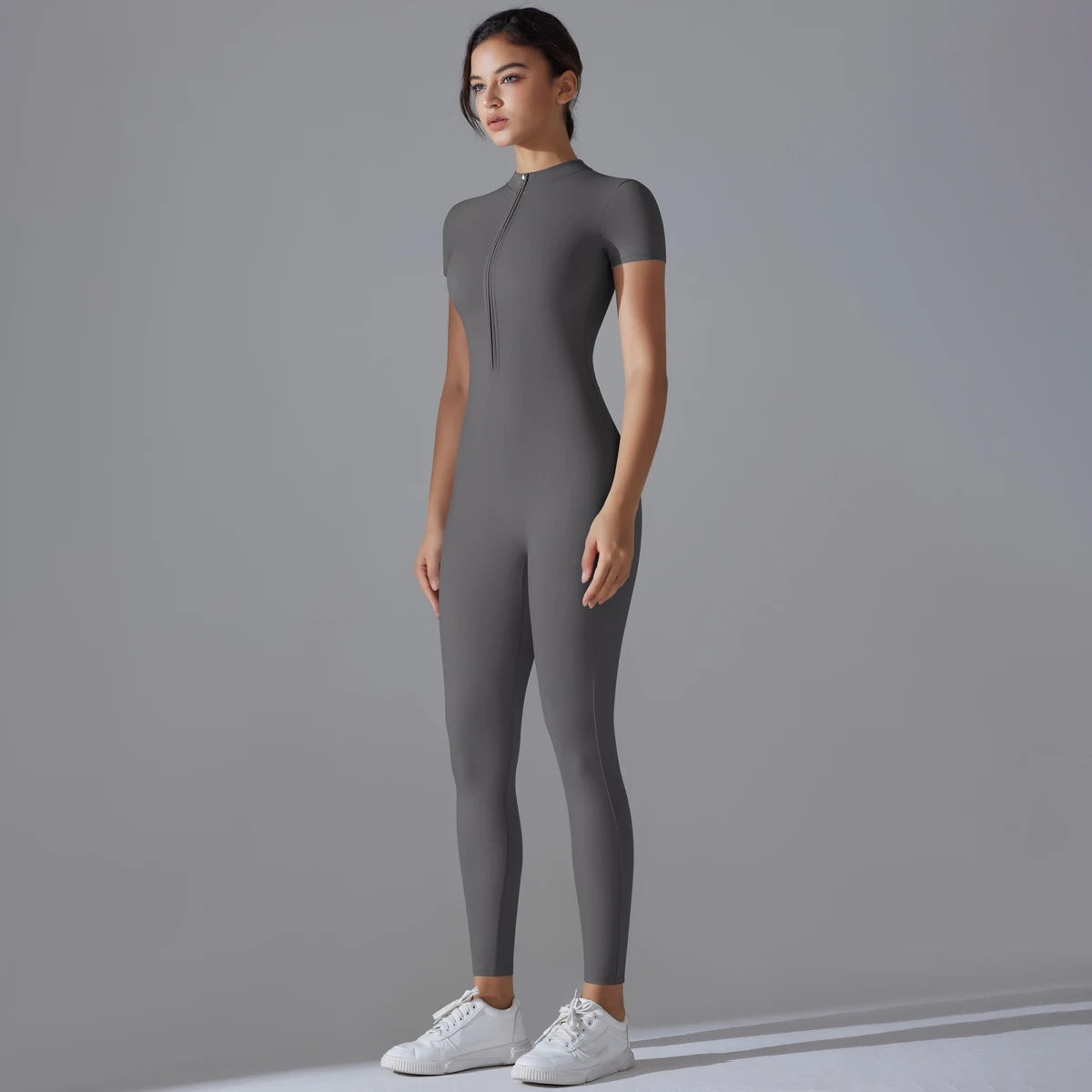 Yoga Set Women'S Jumpsuits One-Piece Suit Zipper Short Sleeve Gym Push up Workout Clothes Fitness Bodysuit Sportswear Tracksuit