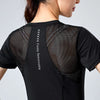 Aiithuug Mesh Patchwork round Neck Yoga Top with Reflective Stripes Women'S High Elasticity Breathable Workout Pilates Gym Shirt